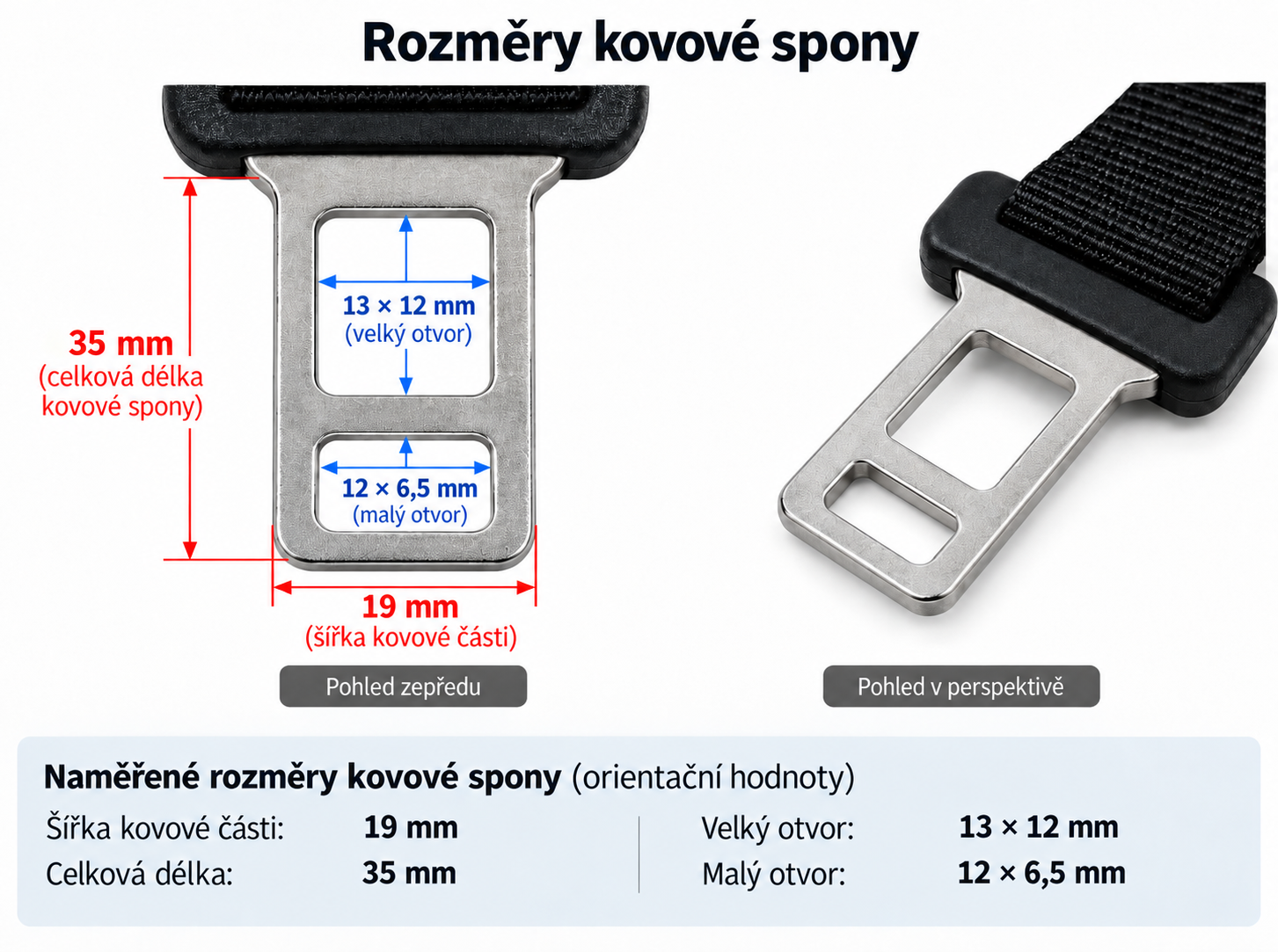 Rozměry kovové spony – 19 mm